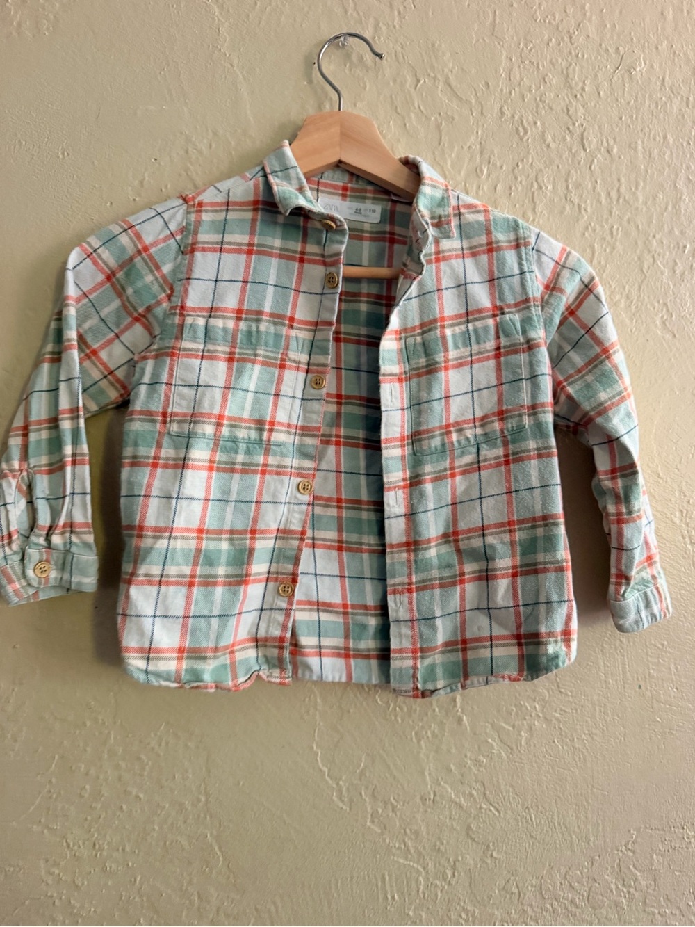 Zara Kids Plaid Button-Down Shirt in Green & Orange